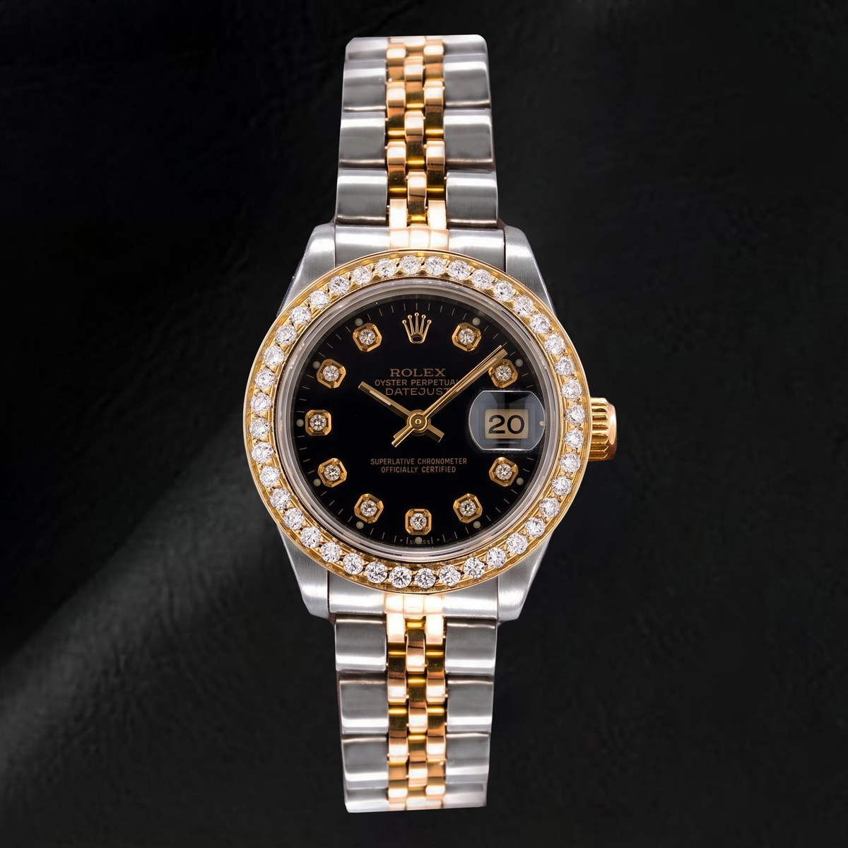 Rolex Datejust 69173 26mm Black Diamond Dial Two Tone Watch