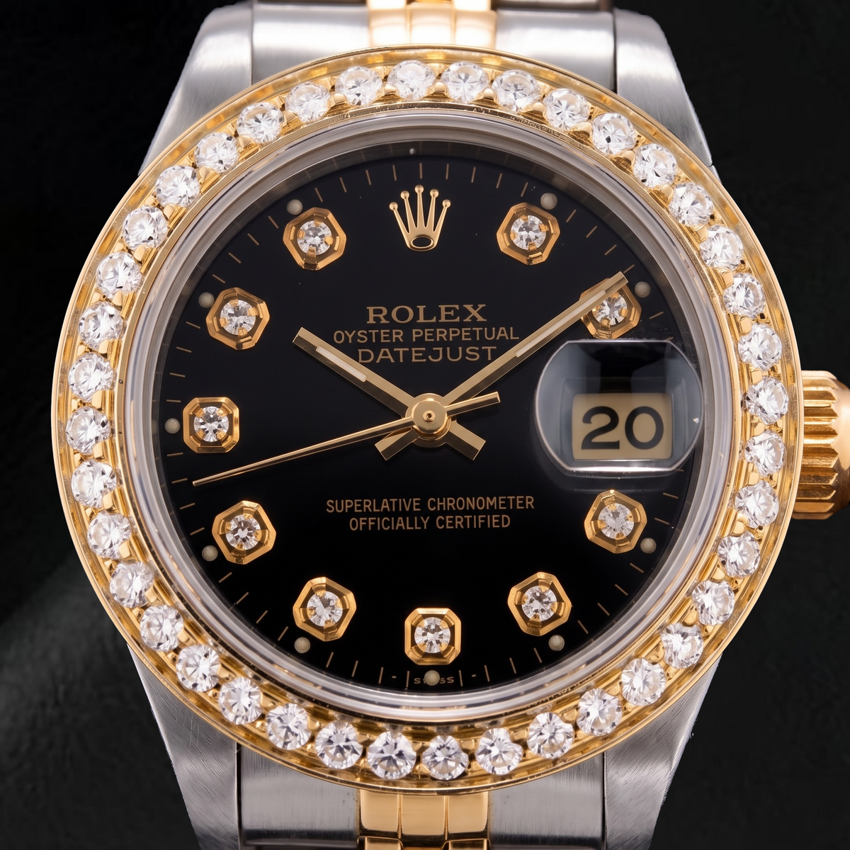 Rolex Datejust 69173 26mm Black Diamond Dial Two Tone Watch