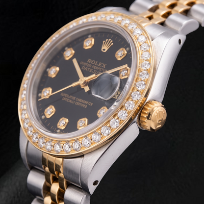 Rolex Datejust 69173 26mm Black Diamond Dial Two Tone Watch