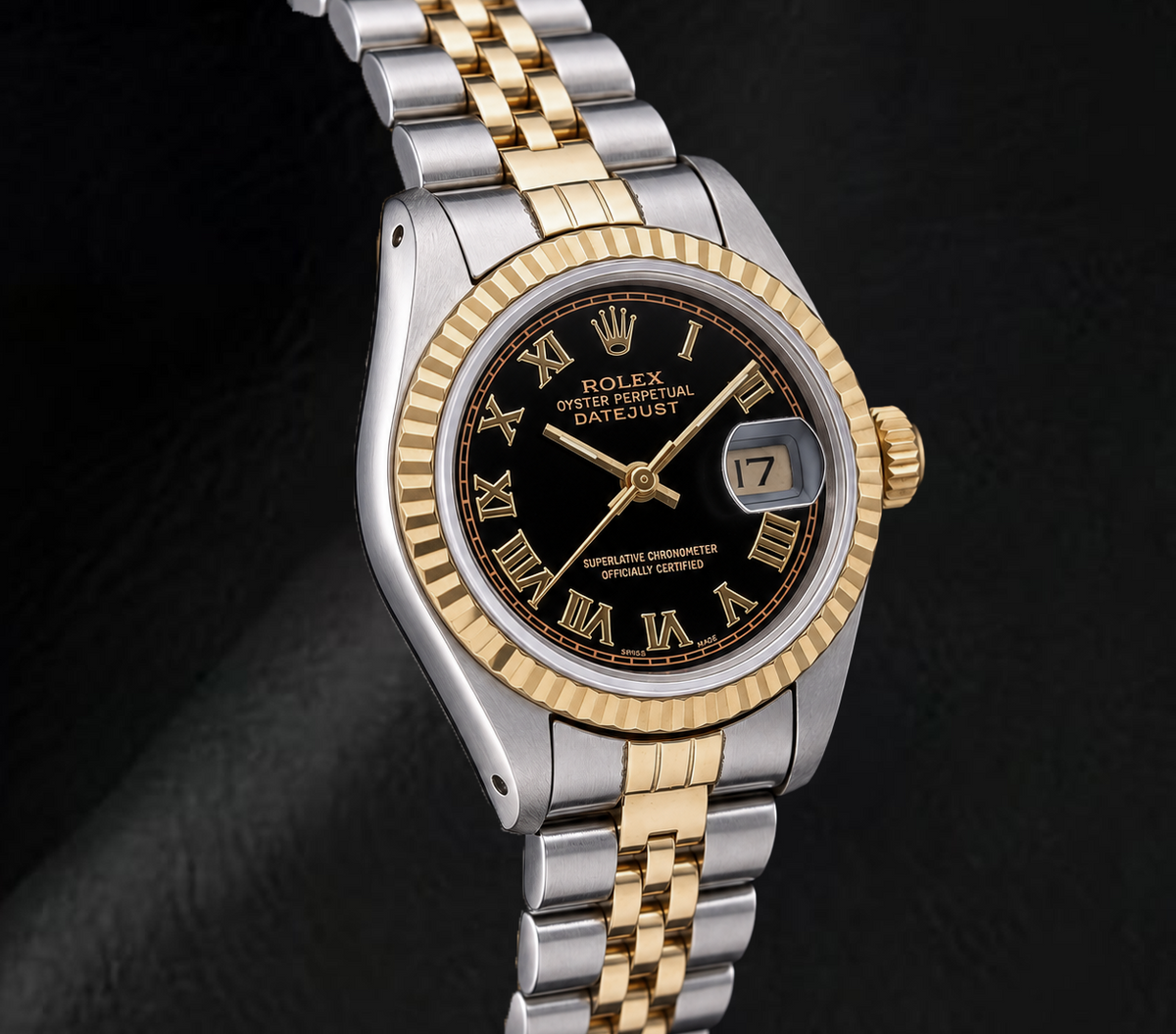 Rolex Datejust 69173 26mm Black Roman Dial Two Tone Watch