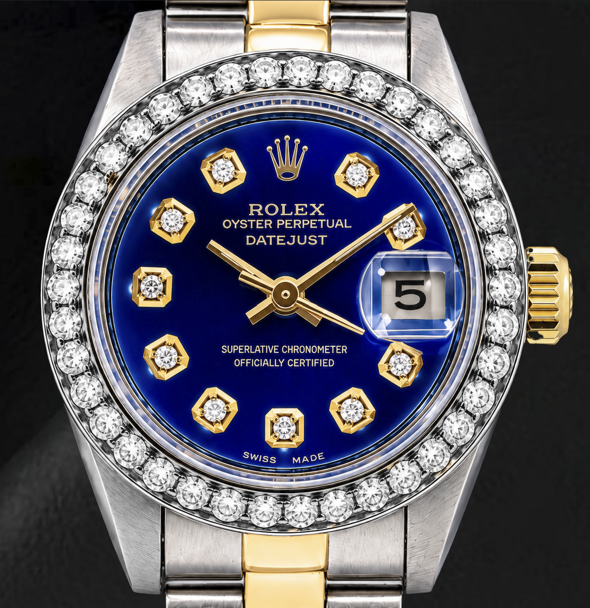Rolex Datejust 69173 26mm Blue Diamond Dial Diamond Two Tone Watch