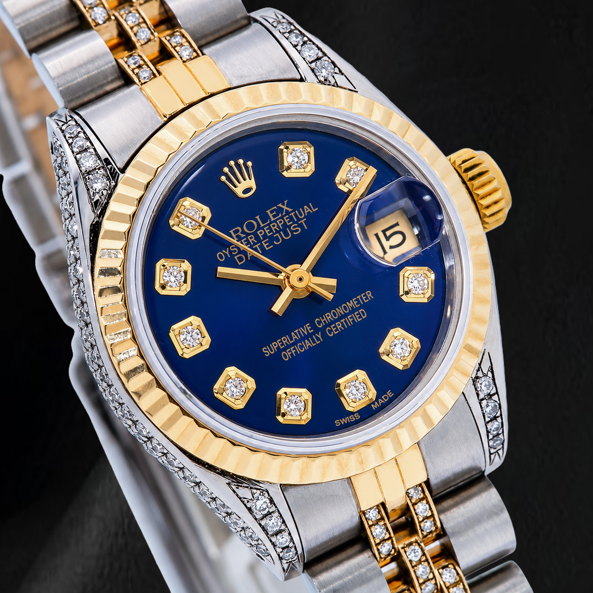 Rolex Datejust 69173 26mm Blue Diamond Dial Two Tone Watch