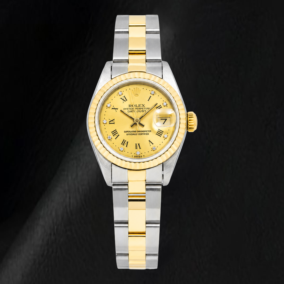 Rolex Datejust 69173 26mm Champagne Roman Factory Diamond Dial Two Tone Oyster Bracelet Watch