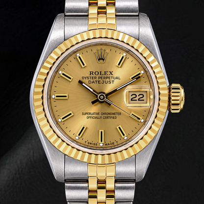 Rolex Datejust 69173 26mm Champagne Stick Dial Two Tone Watch 