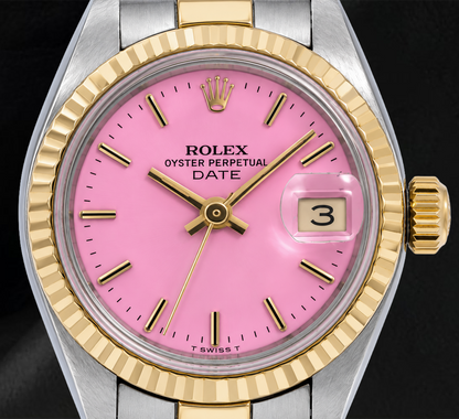 Rolex Datejust 69173 26mm Pink Dial Fluted Bezel Two Tone Oyster Bracelet Watch
