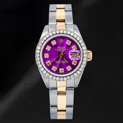 Rolex Datejust 69173 26mm Purple Diamond Dial Two Tone Oyster Bracelet Watch