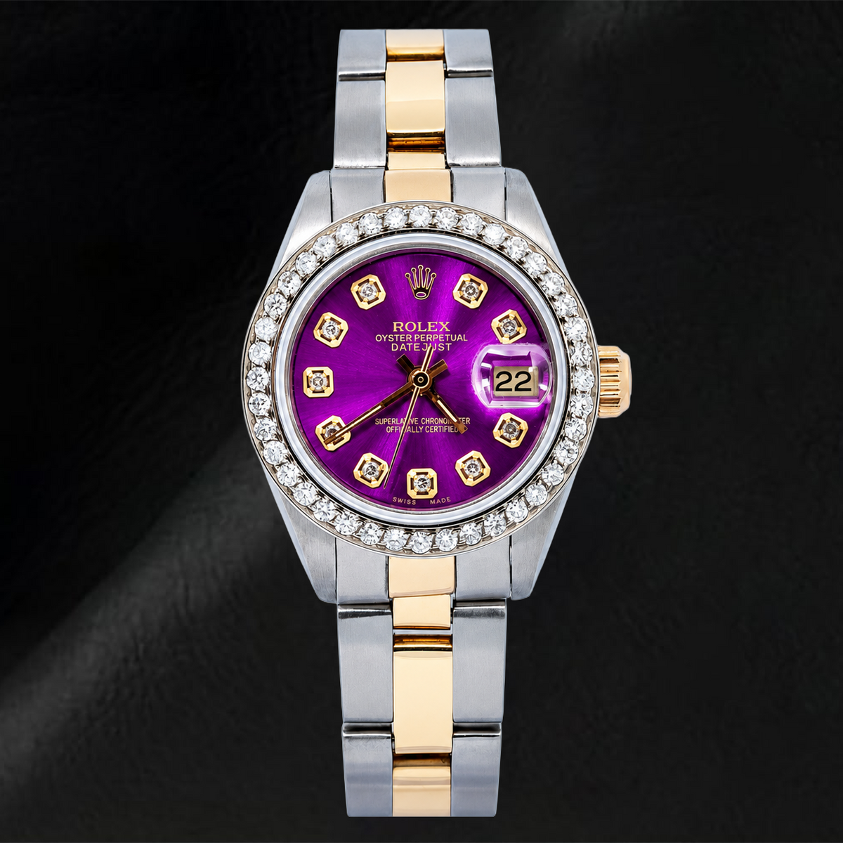 Rolex Datejust 69173 26mm Purple Diamond Dial Two Tone Oyster Bracelet Watch