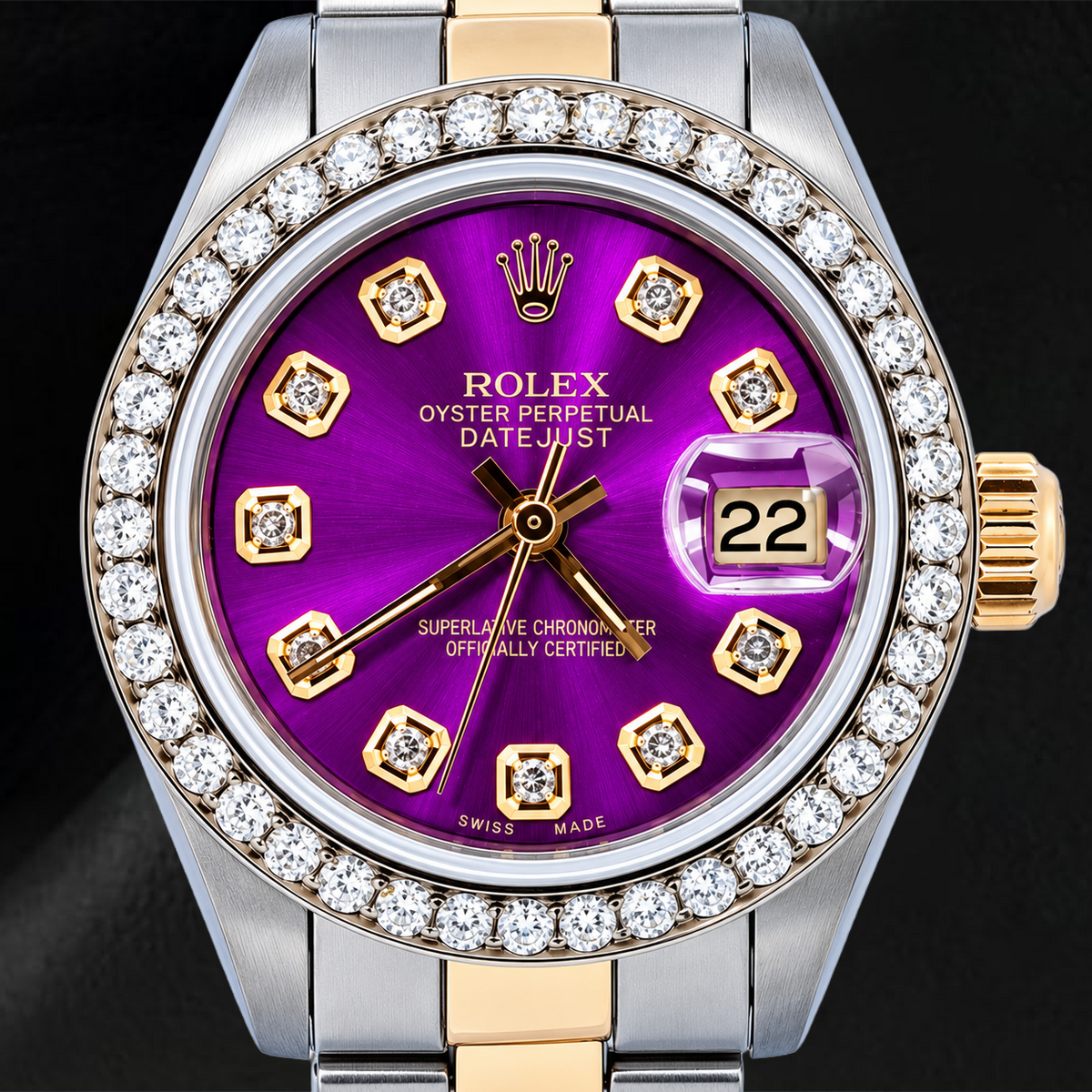 Rolex Datejust 69173 26mm Purple Diamond Dial Two Tone Oyster Bracelet Watch