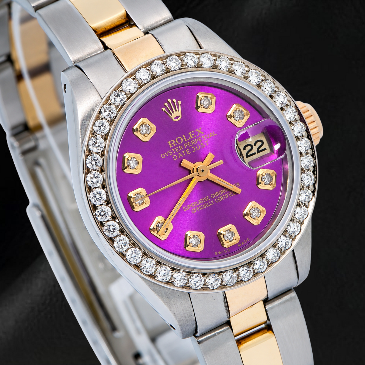 Rolex Datejust 69173 26mm Purple Diamond Dial Two Tone Oyster Bracelet Watch