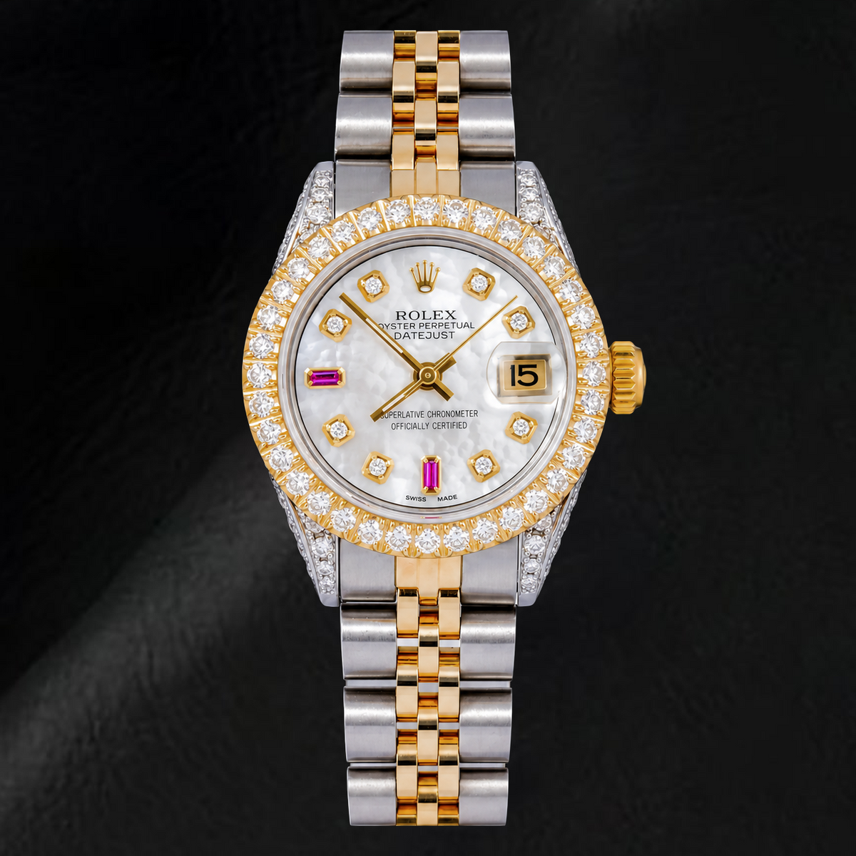 Rolex Datejust 69173 26mm White Mother of Pearl Diamond Dial Two Tone Watch