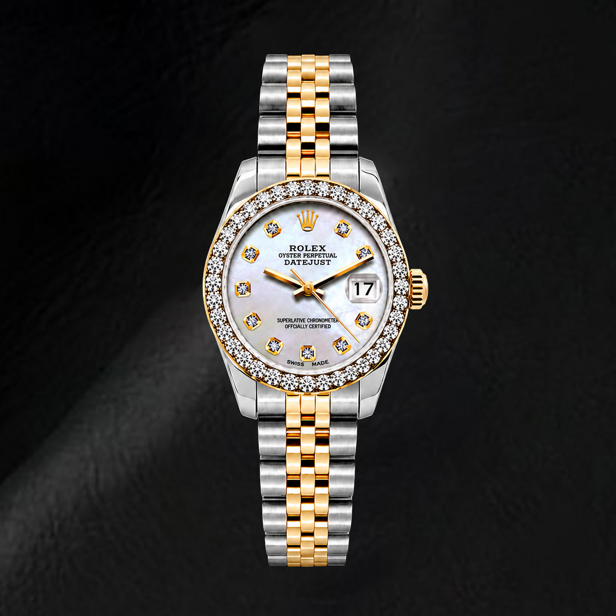 Rolex Datejust 69173 26mm White Mother of Pearl Diamond Dial Two Tone Watch