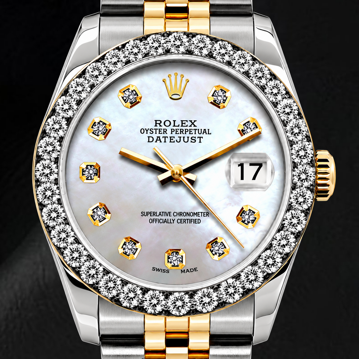 Rolex Datejust 69173 26mm White Mother of Pearl Diamond Dial Two Tone Watch