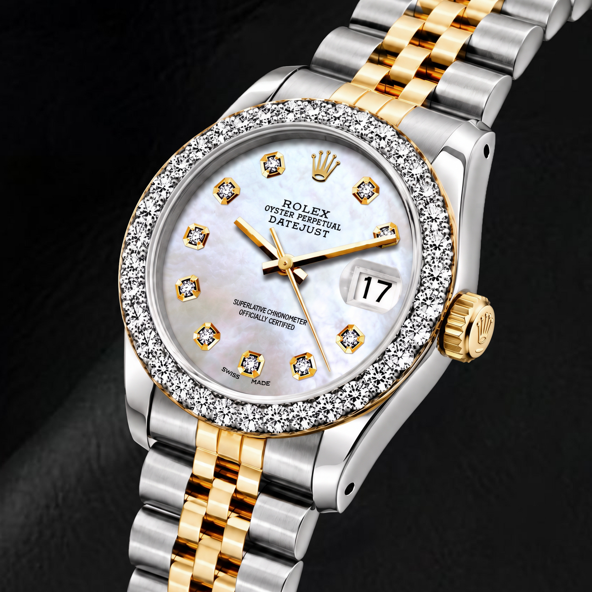 Rolex Datejust 69173 26mm White Mother of Pearl Diamond Dial Two Tone ...