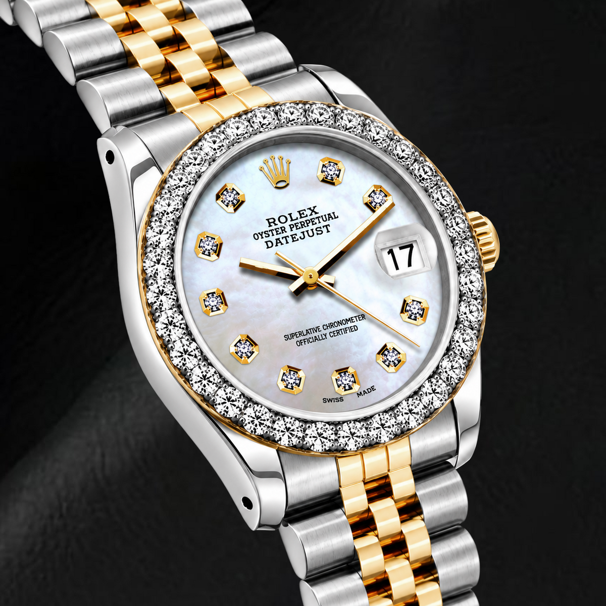 Rolex Datejust 69173 26mm White Mother of Pearl Diamond Dial Two Tone Watch
