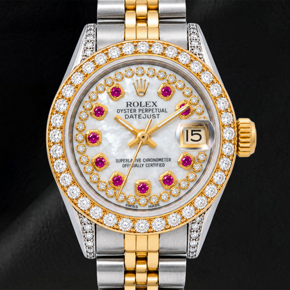 Rolex Datejust 69173 26mm White Mother of Pearl String Diamond Dial Two Tone Jubilee Bracelet Watch