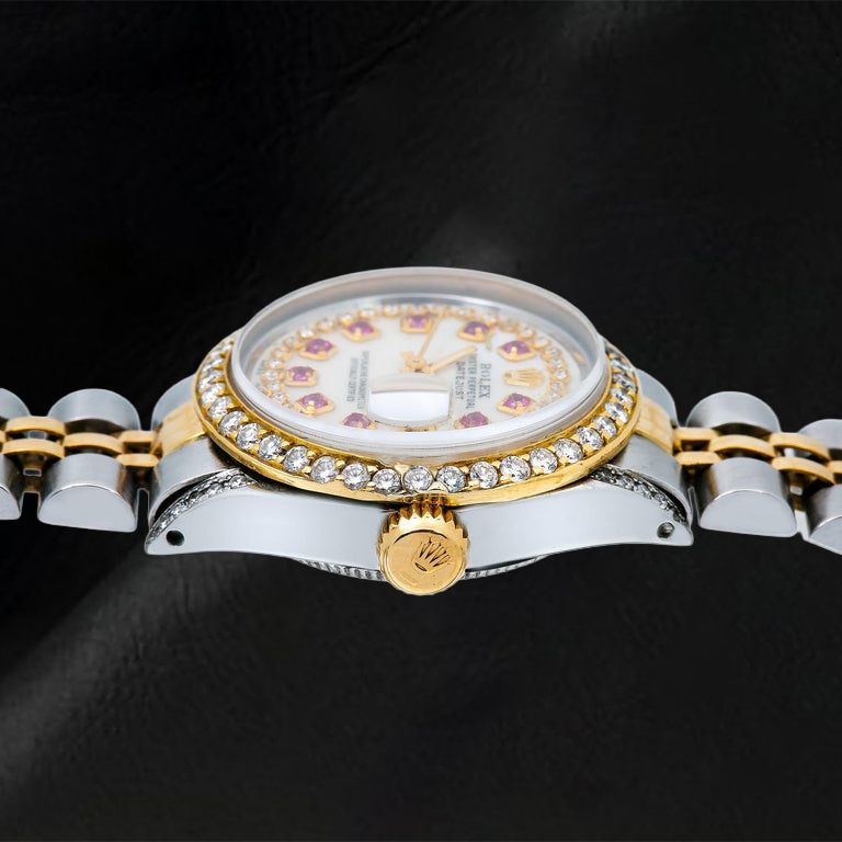 Rolex Datejust 69173 26mm White Mother of Pearl String Diamond Dial Two Tone Jubilee Bracelet Watch