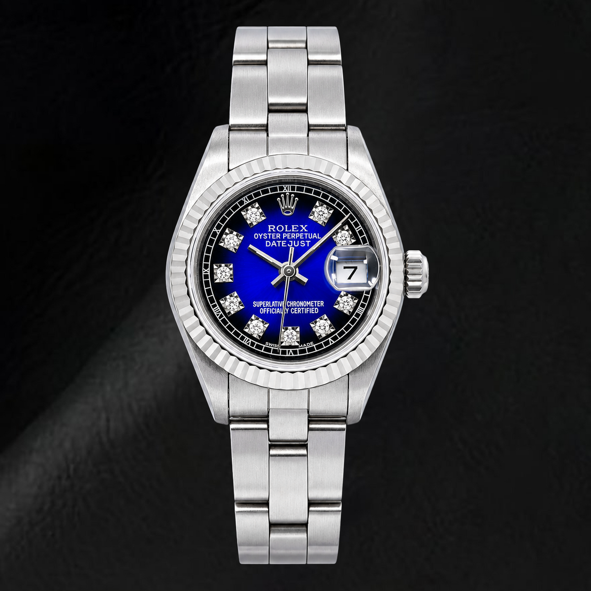 Rolex Datejust 69174 26mm Blue Factory Diamond Dial Stainless Steel Watch