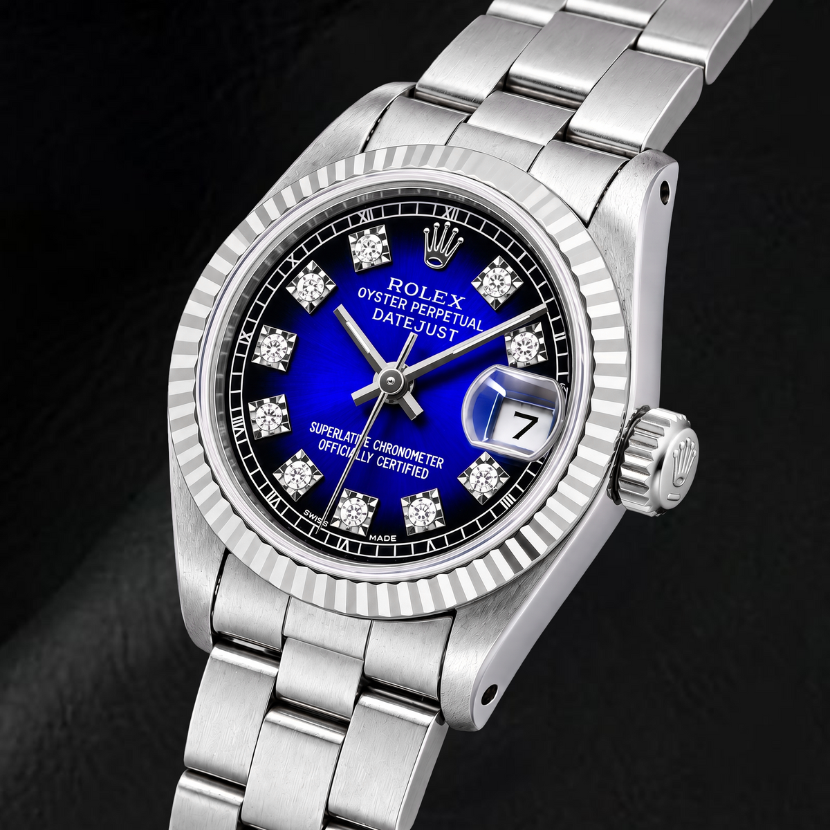 Rolex Datejust 69174 26mm Blue Factory Diamond Dial Stainless Steel Watch