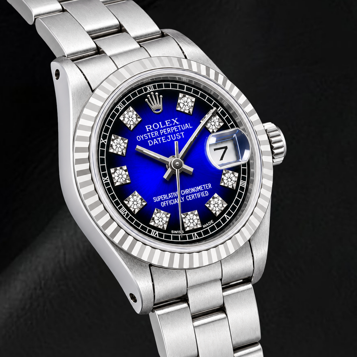Rolex Datejust 69174 26mm Blue Factory Diamond Dial Stainless Steel Watch