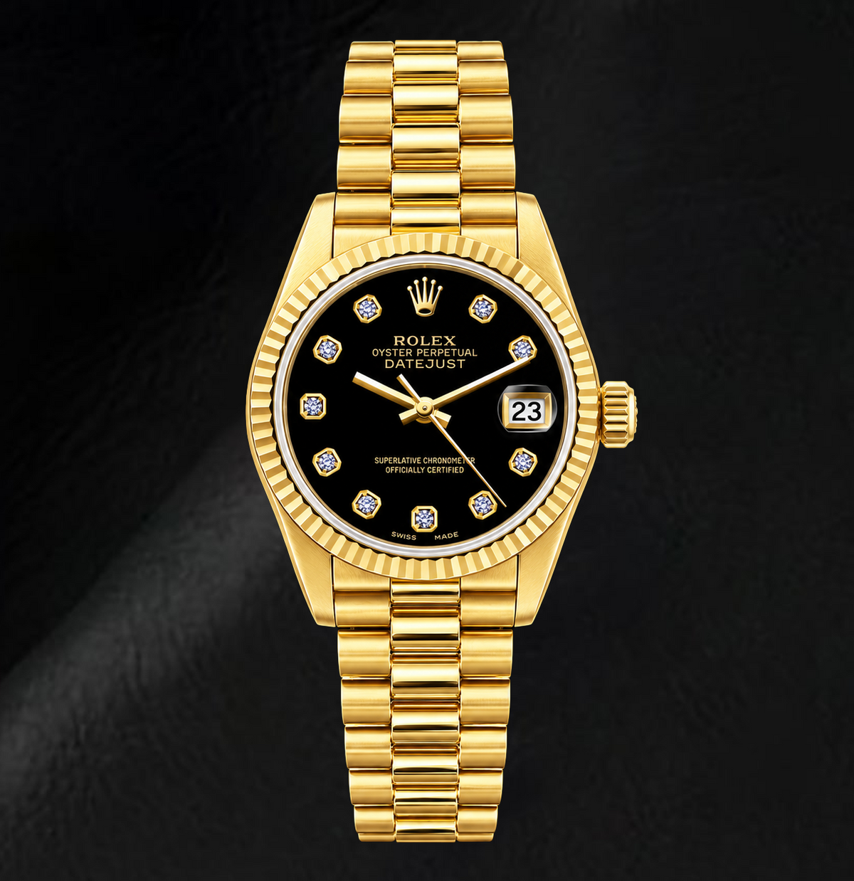 Rolex Datejust 69178 26mm Black Diamond Dial Yellow Gold Watch