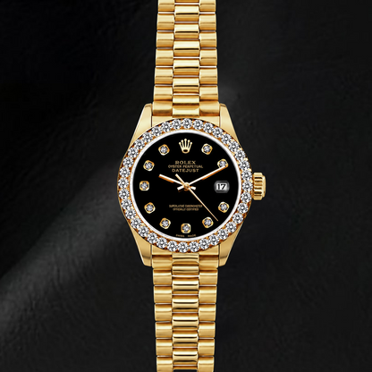 Rolex Datejust 69178 26mm Black Diamond Dial Yellow Gold Watch
