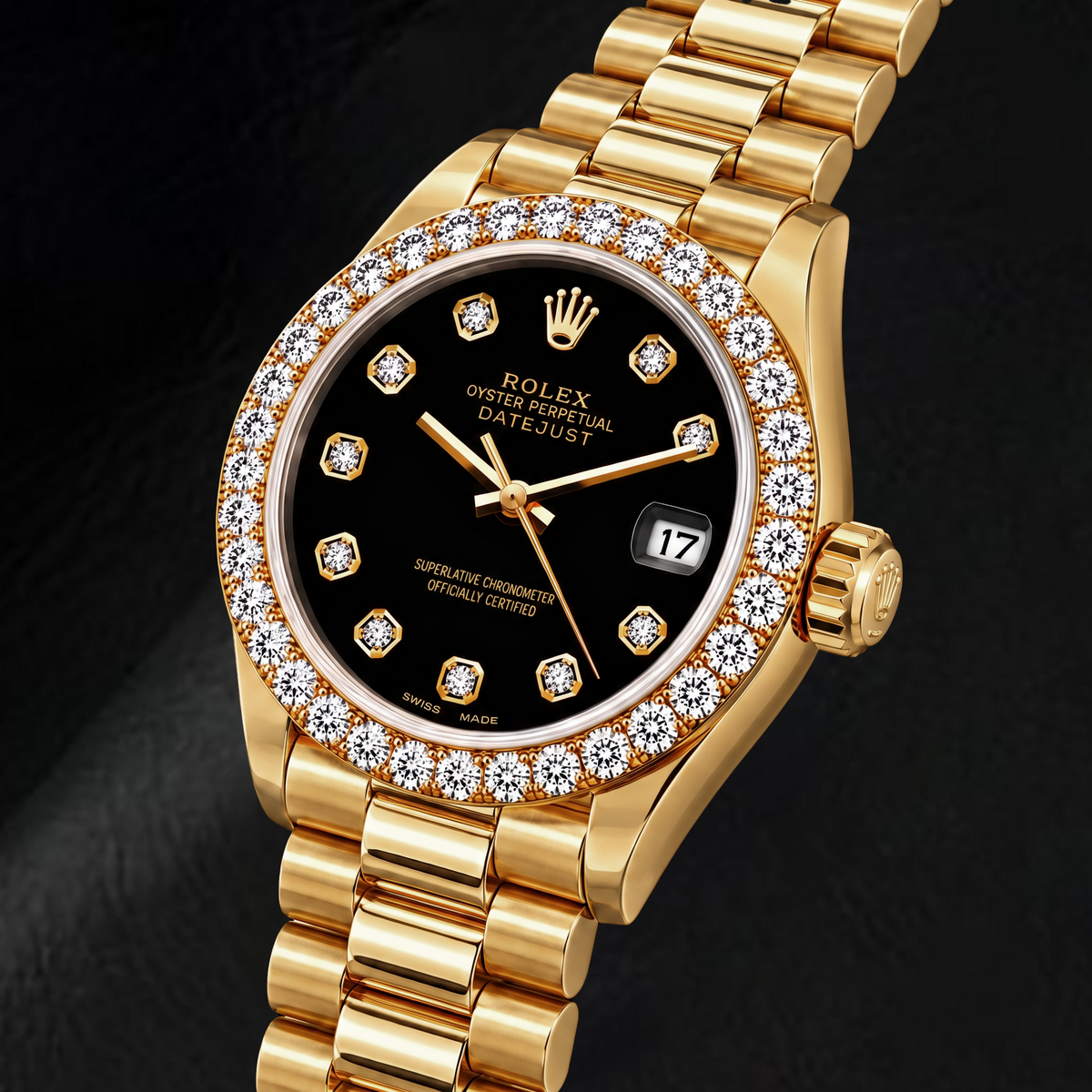 Rolex Datejust 69178 26mm Black Diamond Dial Yellow Gold Watch