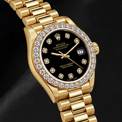 Rolex Datejust 69178 26mm Black Diamond Dial Yellow Gold Watch
