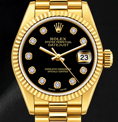 Rolex Datejust 69178 26mm Black Diamond Dial Yellow Gold Watch