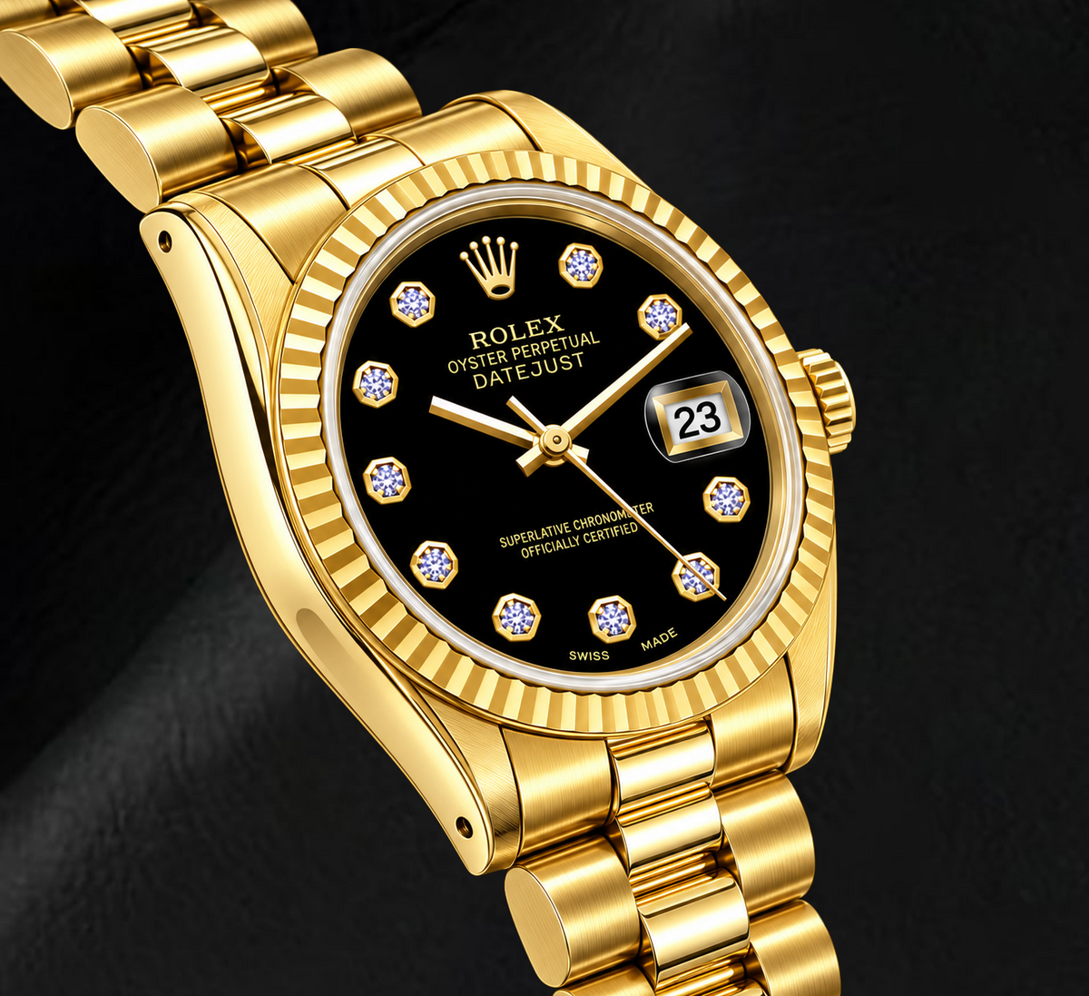 Rolex Datejust 69178 26mm Black Diamond Dial Yellow Gold Watch