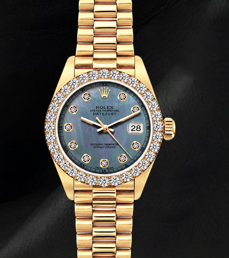 Rolex Datejust 69178 26mm Blue Mother of Pearl Diamond Dial Yellow Gold 18K Watch