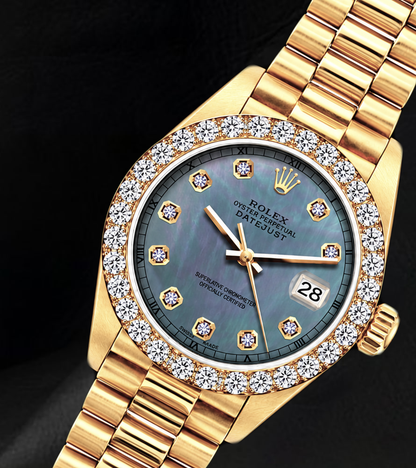 Rolex Datejust 69178 26mm Blue Mother of Pearl Diamond Dial Yellow Gold 18K Watch