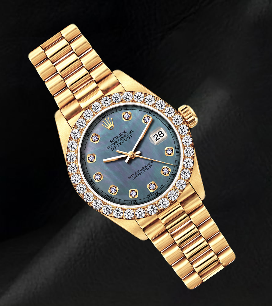 Rolex Datejust 69178 26mm Blue Mother of Pearl Diamond Dial Yellow Gold 18K Watch