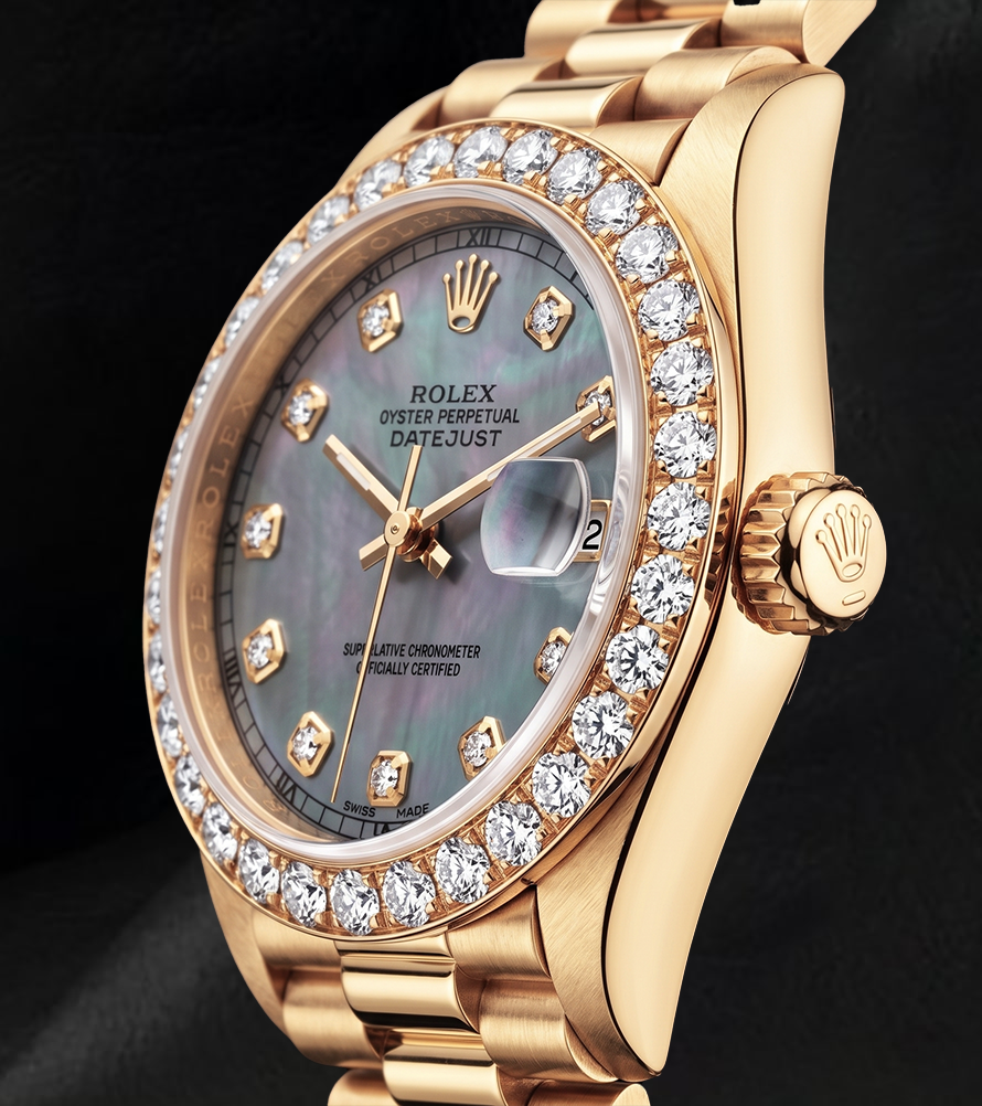 Rolex Datejust 69178 26mm Blue Mother of Pearl Diamond Dial Yellow Gold 18K Watch