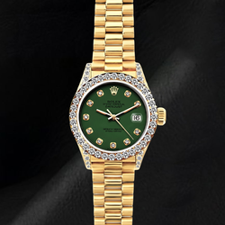 Rolex Datejust 69178 26mm Green Diamond Dial Diamond Yellow Gold 18K Watch