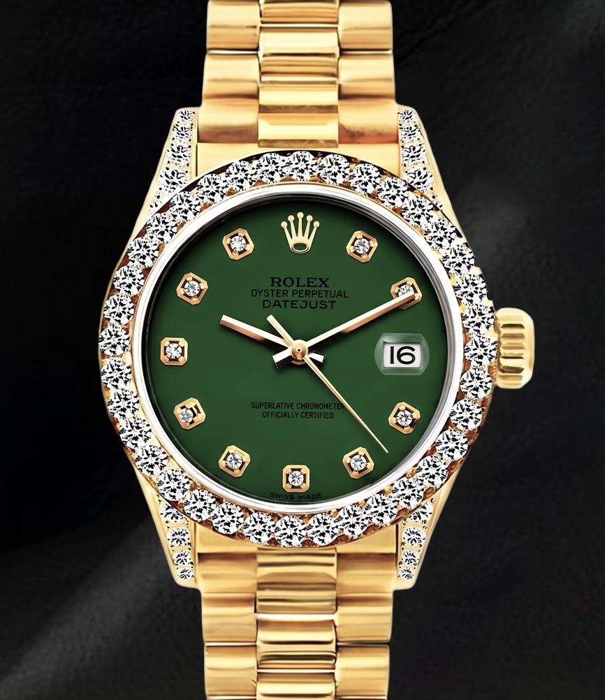 Rolex Datejust 69178 26mm Green Diamond Dial Diamond Yellow Gold 18K Watch