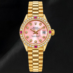Rolex Datejust 69178 26mm Pink Diamond Dial Yellow Gold President Bracelet Watch