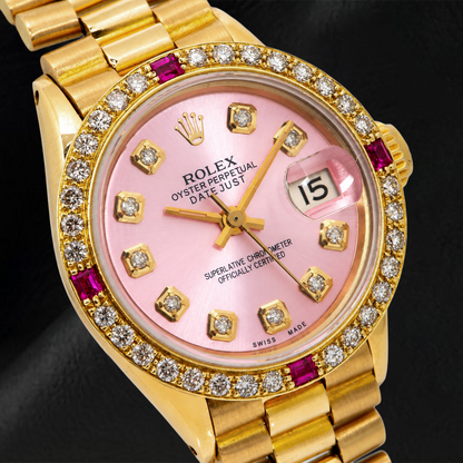 Rolex Datejust 69178 26mm Pink Diamond Dial Yellow Gold President Bracelet Watch