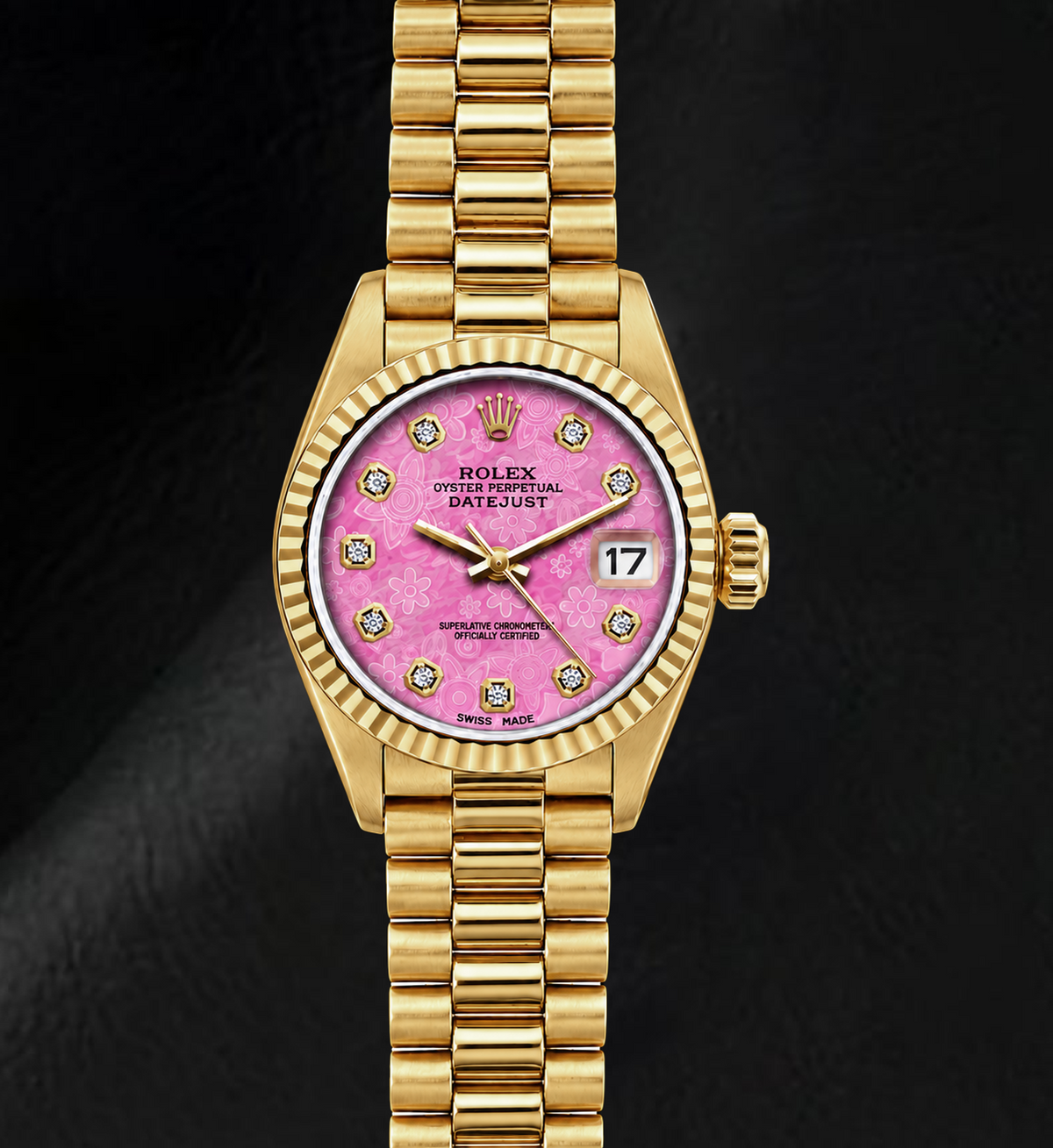 Rolex Datejust 69178 26mm Pink Floral Diamond Dial Yellow Gold Watch