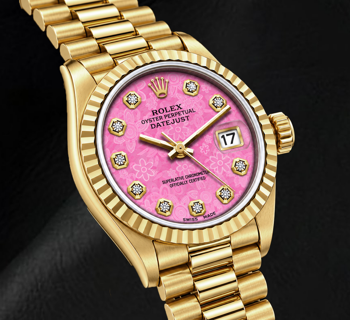 Rolex Datejust 69178 26mm Pink Floral Diamond Dial Yellow Gold Watch