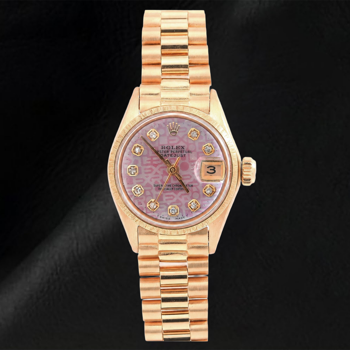 Rolex Datejust 69178 26mm Pink Jubilee Diamond Dial Yellow Gold President Bracelet Watch