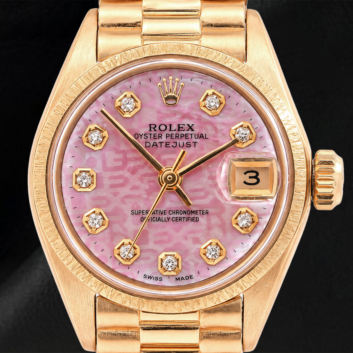 Rolex Datejust 69178 26mm Pink Jubilee Diamond Dial Yellow Gold President Bracelet Watch