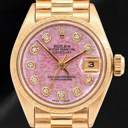 Rolex Datejust 69178 26mm Pink Jubilee Diamond Dial Yellow Gold President Bracelet Watch