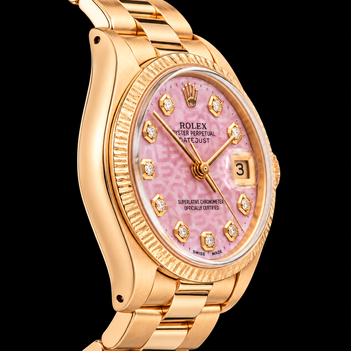Rolex Datejust 69178 26mm Pink Jubilee Diamond Dial Yellow Gold President Bracelet Watch