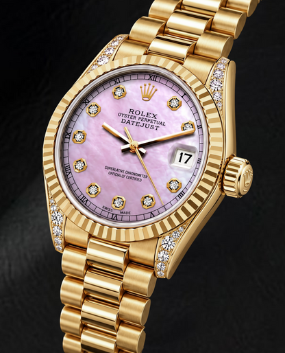 Rolex Datejust 69178 26mm Pink Mother of Pearl Diamond Dial Yellow Gold Watch