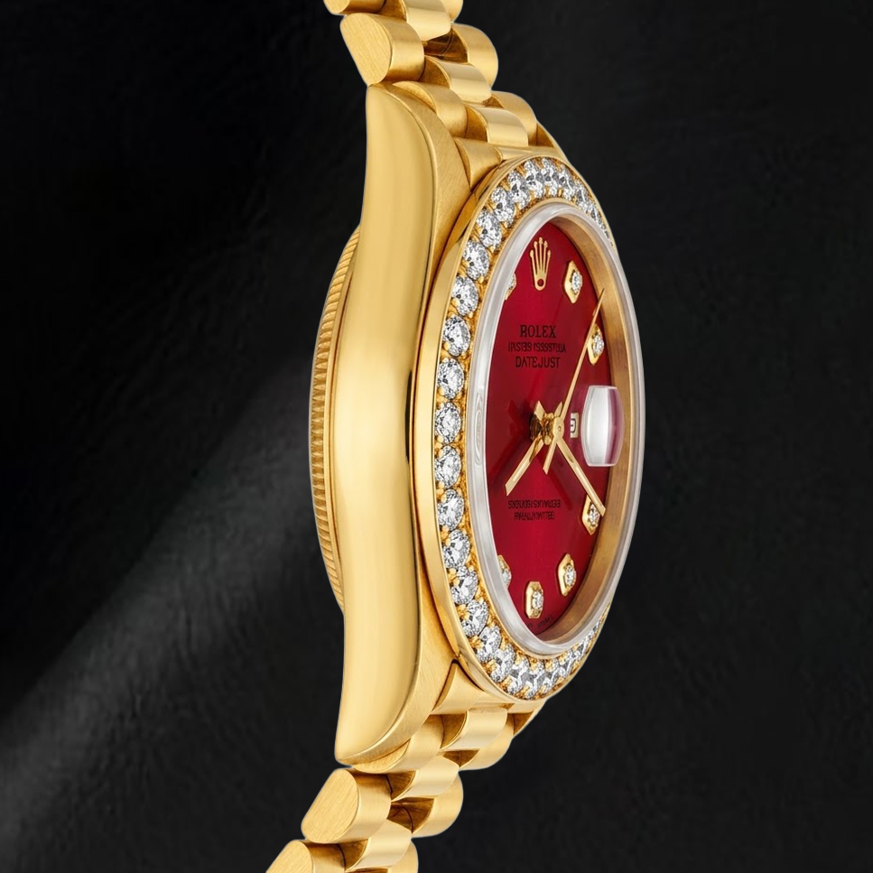 Rolex Datejust 69178 26mm Red Diamond Dial Yellow Gold President Bracelet 18K Watch