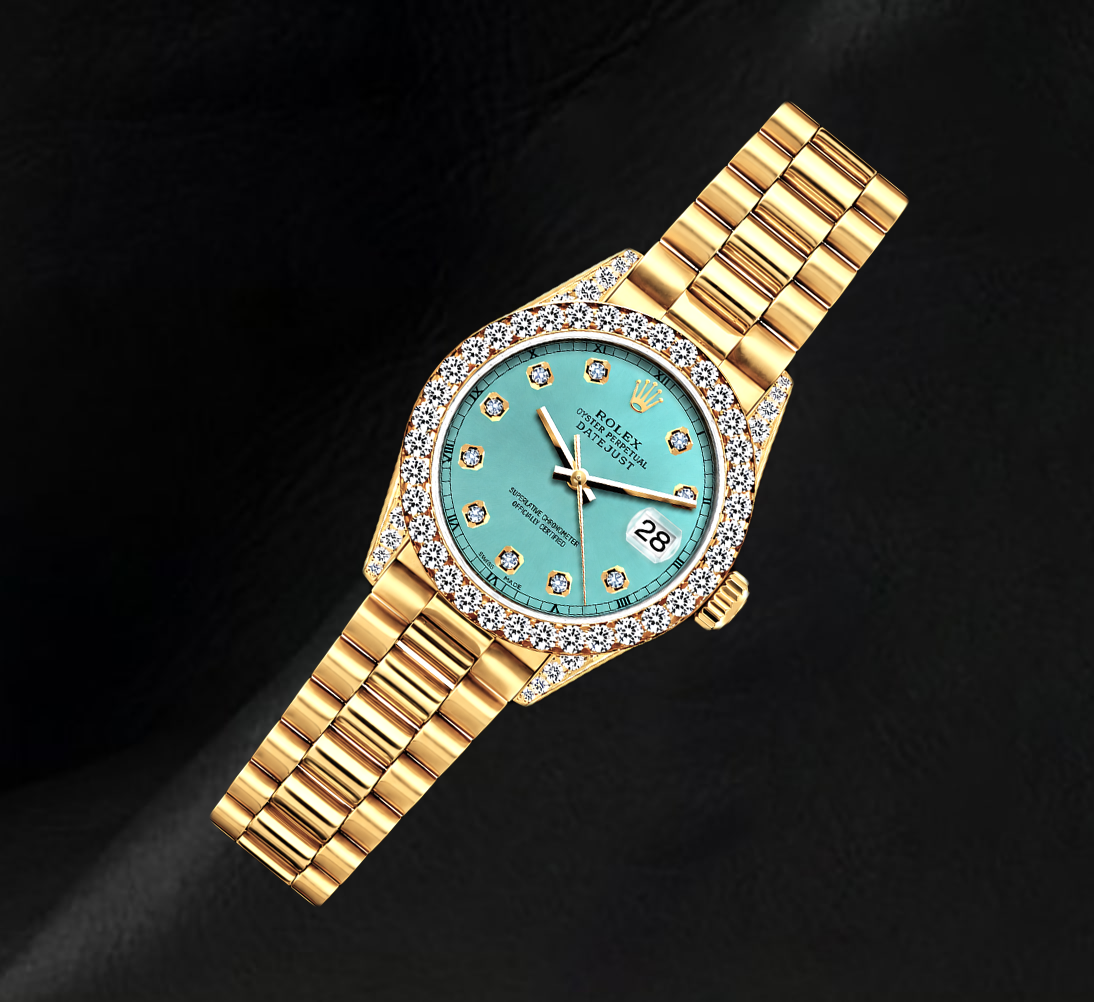Rolex Datejust 69178 26mm Turquoise Diamond Dial Yellow Gold President Bracelet 18K Watch