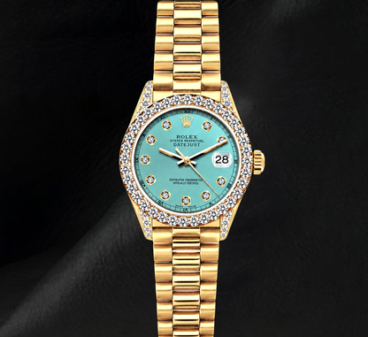 Rolex Datejust 69178 26mm Turquoise Diamond Dial Yellow Gold President Bracelet 18K Watch