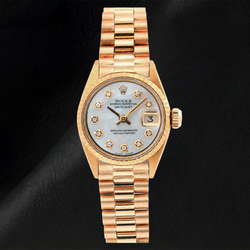Rolex Datejust 69178 26mm White Mother of Pearl Diamond Dial Yellow Gold President Bracelet Watch