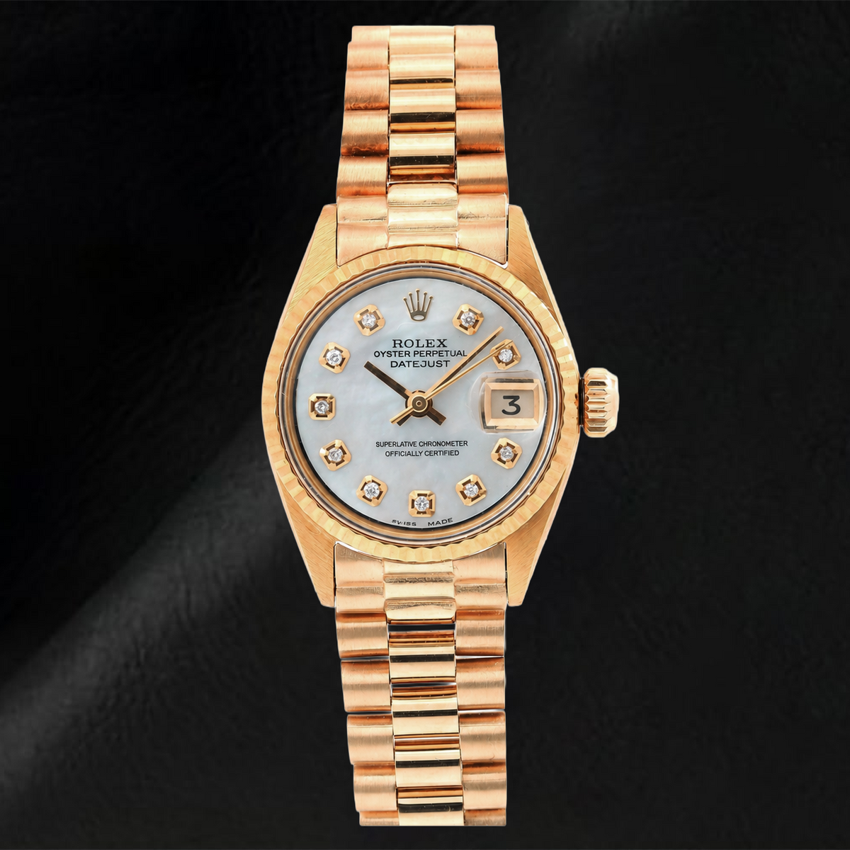 Rolex Datejust 69178 26mm White Mother of Pearl Diamond Dial Yellow Gold President Bracelet Watch