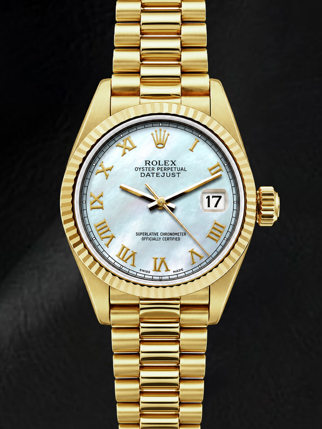 Rolex Datejust 69178 26mm White Mother of Pearl Roman Dial Yellow Gold Watch